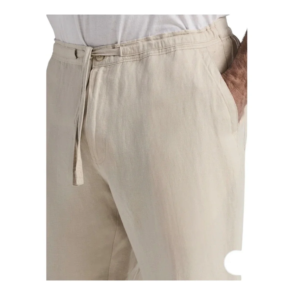 NWT Cubavera Core Drawstring Linen Blend Straight Leg Pants Cream Men's XXL‎